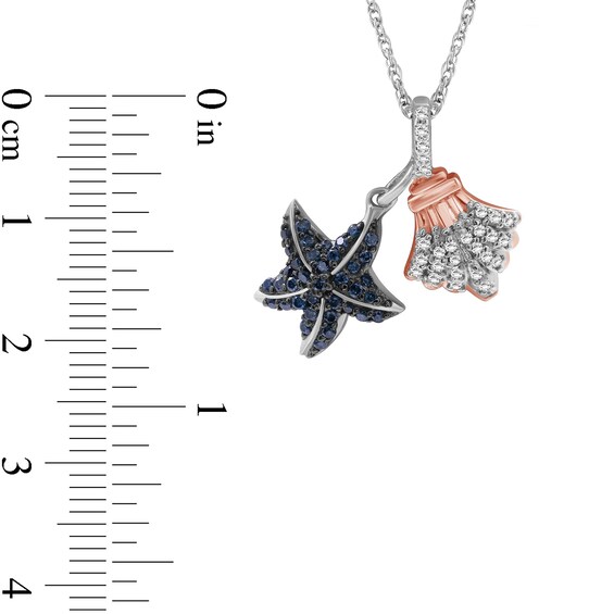 1/3 CT. T.w. Blue and White Diamond Starfish and Scallop Seashell Pendant in Sterling Silver and 14K Rose Gold Plate