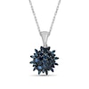 Thumbnail Image 1 of 3/4 CT. T.W. Baguette and Round Blue Multi-Diamond Sunburst Drop Pendant in Sterling Silver and Black Rhodium