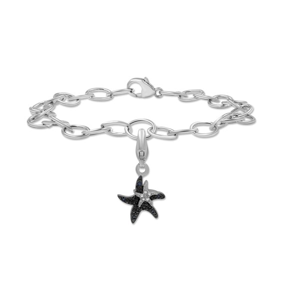Blue and White Diamond Accent Motherly Love Starfish Charm Bracelet in Sterling Silver - 7.5"