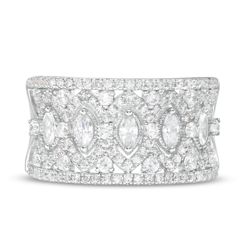 Main Image 1 of 1 CT. T.W. Marquise and Round Diamond Vintage-Style Multi-Row Anniversary Band in 14K White Gold