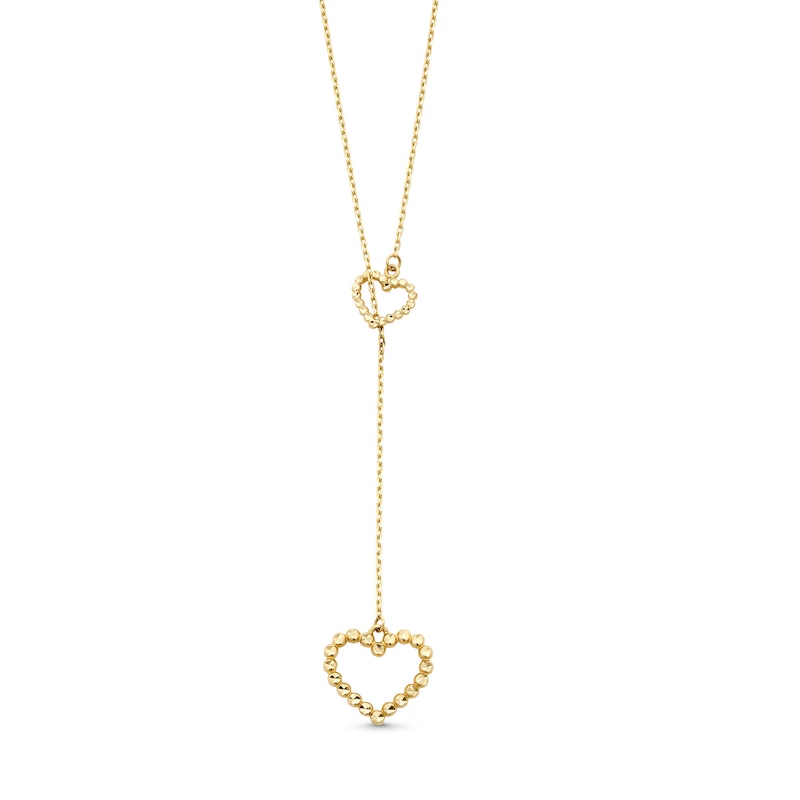 Main Image 1 of Diamond-Cut Double Heart Lariat Necklace in 10K Gold