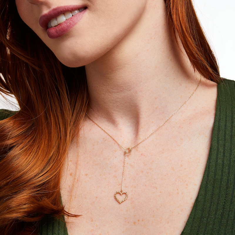 Main Image 2 of Diamond-Cut Double Heart Lariat Necklace in 10K Gold
