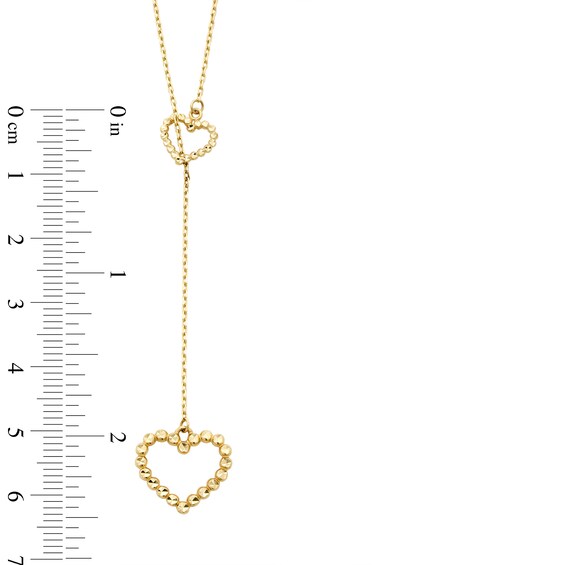 Diamond-Cut Double Heart Lariat Necklace in 10K Gold