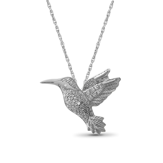 Diamond Accent Hummingbird Sideways Pendant in Sterling Silver