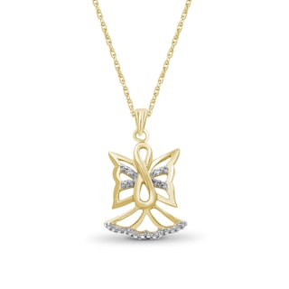 Diamond Accent Beaded Infinity Loop Angel Outline Pendant in Sterling Silver with 14K Gold Plate