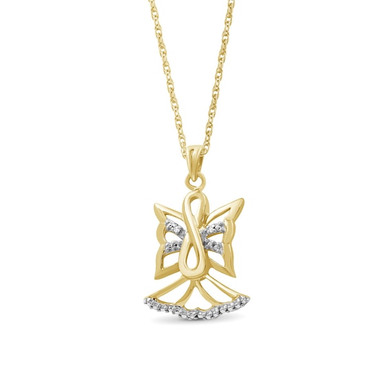Diamond Accent Beaded Infinity Loop Angel Outline Pendant in Sterling Silver with 14K Gold Plate