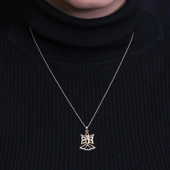 Diamond Accent Beaded Infinity Loop Angel Outline Pendant in Sterling Silver with 14K Gold Plate