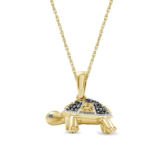 1/20 CT. T.w. Blue, Green and Yellow Diamond Beaded Tortoise Drop Pendant in Sterling Silver and 14K Gold Plate