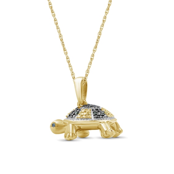 1/20 CT. T.w. Blue, Green and Yellow Diamond Beaded Tortoise Drop Pendant in Sterling Silver and 14K Gold Plate