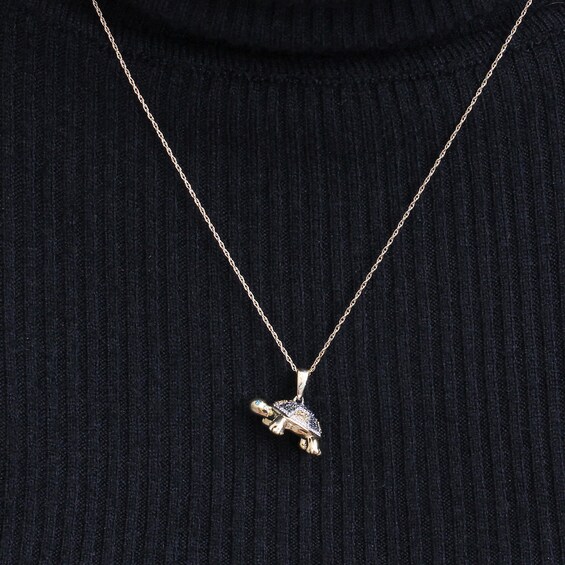 1/20 CT. T.w. Blue, Green and Yellow Diamond Beaded Tortoise Drop Pendant in Sterling Silver and 14K Gold Plate