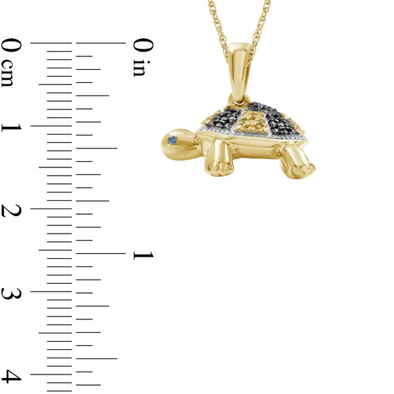 1/20 CT. T.w. Blue, Green and Yellow Diamond Beaded Tortoise Drop Pendant in Sterling Silver and 14K Gold Plate