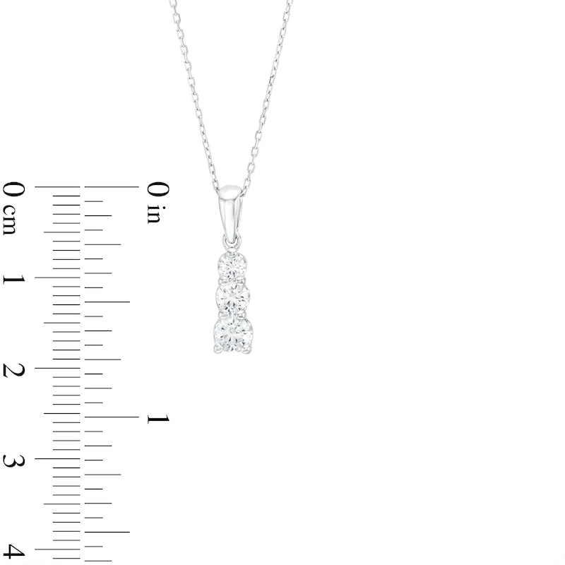 Main Image 4 of Marilyn Monroe™ Collection 1/2 CT. T.W. Journey Diamond Three Stone Linear Drop Pendant in 10K White Gold