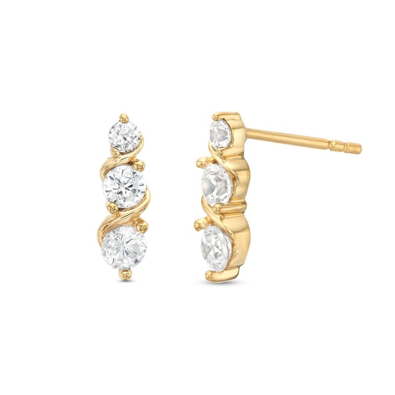 Main Image 1 of Marilyn Monroe™ Collection 1/2 CT. T.W. Journey Diamond Trio Swirl Drop Earrings in 10K Gold