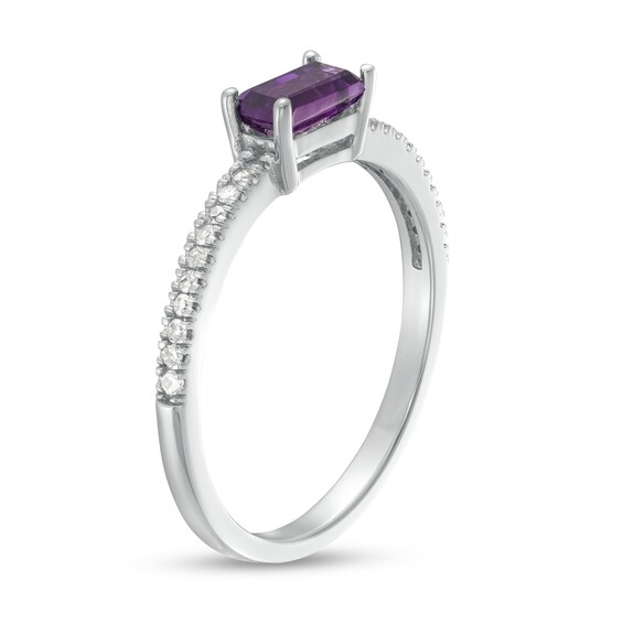 Sideways Baguette Amethyst and 1/10 CT. T.w. Diamond PavÃ© Ring in 10K White Gold
