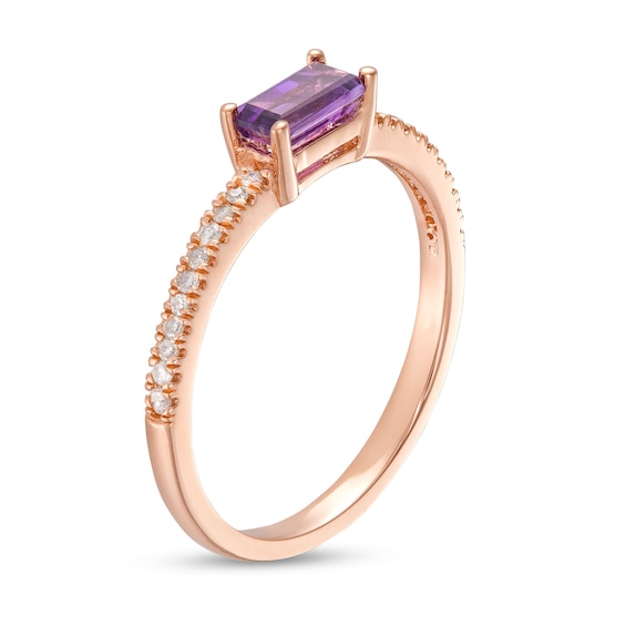 Sideways Baguette Amethyst and 1/10 CT. T.w. Diamond PavÃ© Ring in 10K Rose Gold