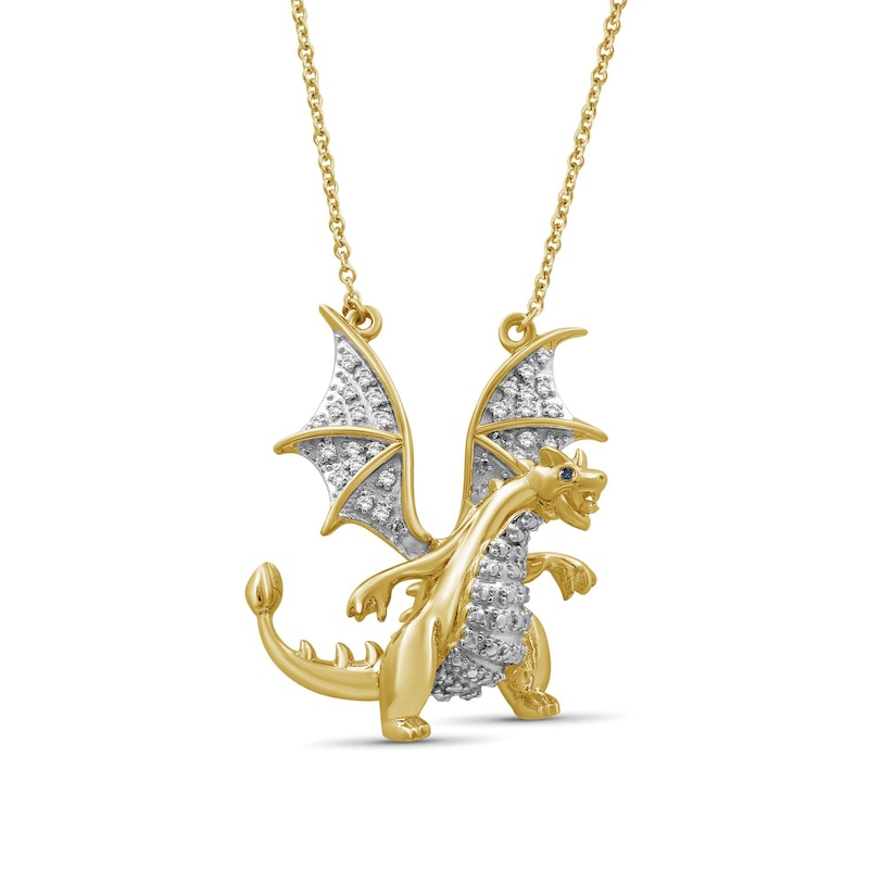 Main Image 1 of 1/6 CT. T.W. Blue and White Diamond Dragon Necklace in Sterling Silver and14K Gold Plate