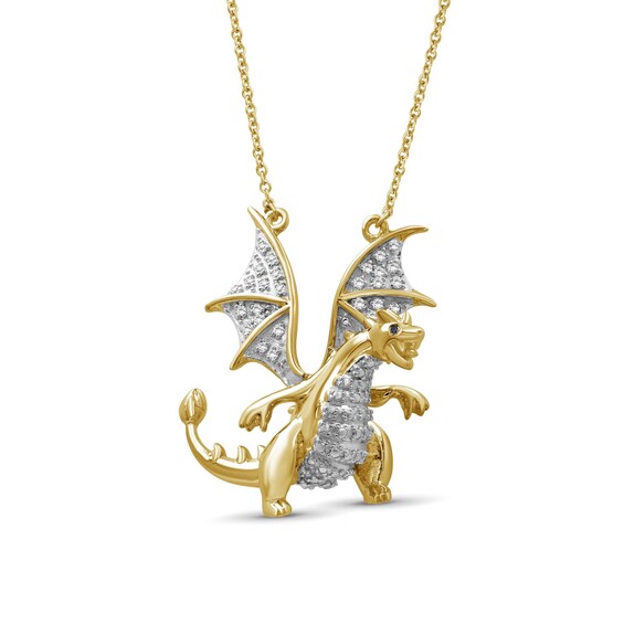 1/6 CT. T.w. Blue and White Diamond Dragon Necklace in Sterling Silver and14K Gold Plate