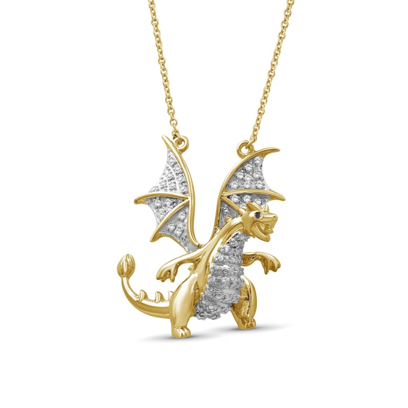 Main Image 2 of 1/6 CT. T.W. Blue and White Diamond Dragon Necklace in Sterling Silver and14K Gold Plate