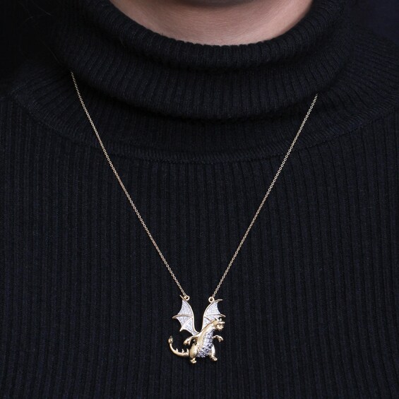 1/6 CT. T.w. Blue and White Diamond Dragon Necklace in Sterling Silver and14K Gold Plate