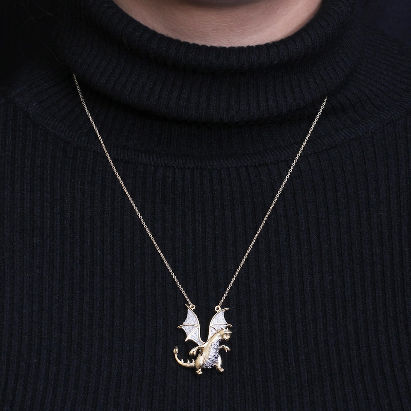 Main Image 3 of 1/6 CT. T.W. Blue and White Diamond Dragon Necklace in Sterling Silver and14K Gold Plate