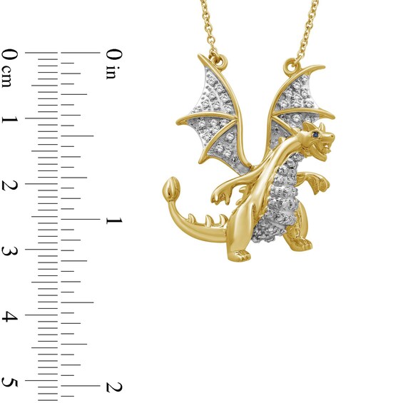 1/6 CT. T.w. Blue and White Diamond Dragon Necklace in Sterling Silver and14K Gold Plate