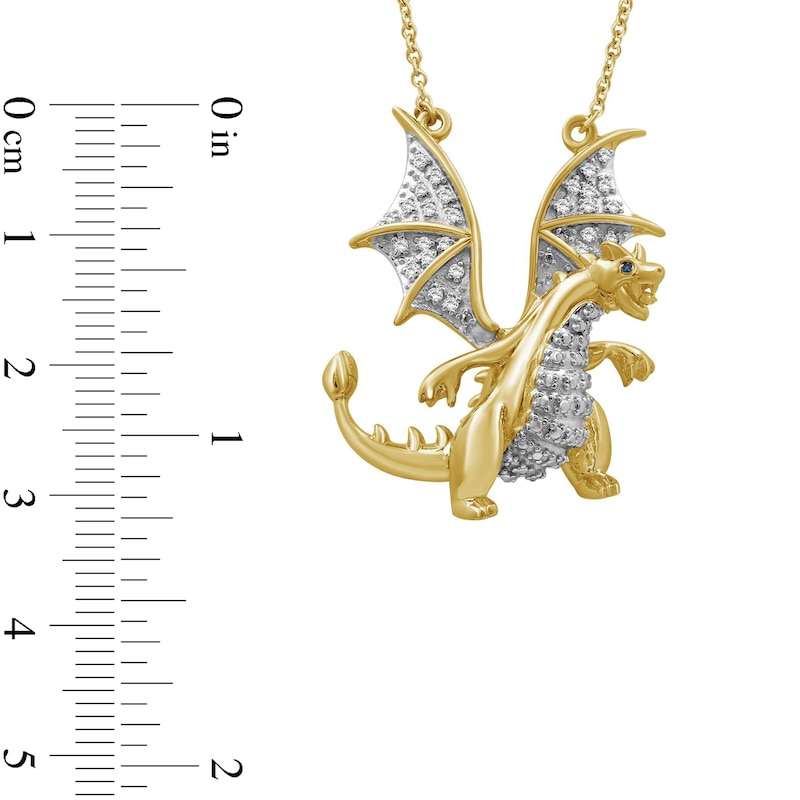Main Image 4 of 1/6 CT. T.W. Blue and White Diamond Dragon Necklace in Sterling Silver and14K Gold Plate