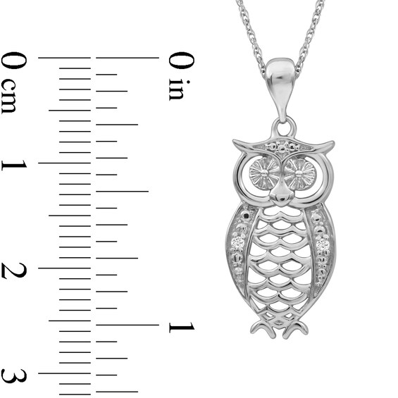 Diamond Accent Beaded Owl with Cut-Out Feathers Drop Pendant in Sterling Silver