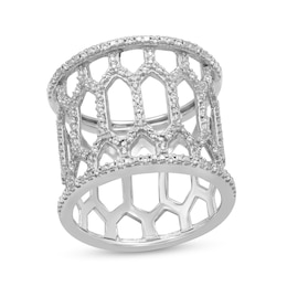 1/6 CT. T.W. Diamond Hexagonal Cut-Out Elongated Barrel Geometric Band in Sterling Silver