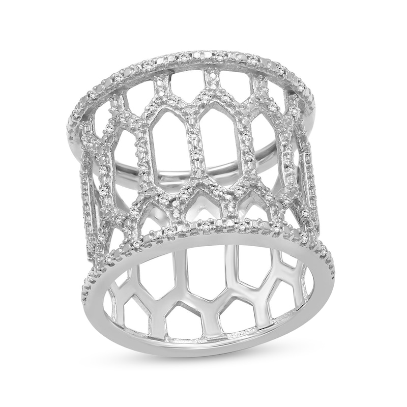 Main Image 1 of 1/6 CT. T.W. Diamond Hexagonal Cut-Out Elongated Barrel Geometric Band in Sterling Silver