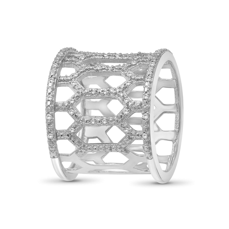 Main Image 2 of 1/6 CT. T.W. Diamond Hexagonal Cut-Out Elongated Barrel Geometric Band in Sterling Silver