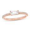 Thumbnail Image 1 of Sideways Baguette White Lab-Created Sapphire and 1/10 CT. T.W. Diamond Pavé Ring in 10K Rose Gold