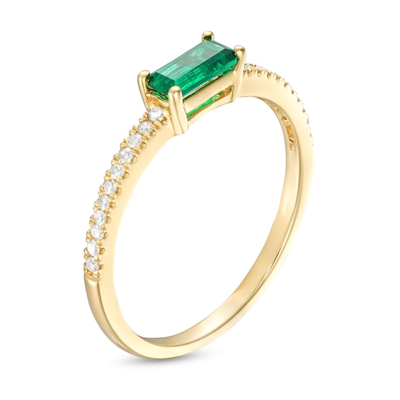 Sideways Baguette Lab-Created Emerald and 1/10 CT. T.w. Diamond PavÃ© Ring in 10K Gold