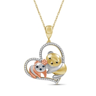 1/6 CT. T.W. Multi-Color Diamond Motherly Love Panda Heart Pendant in Sterling Silver and 14K Two-Tone Gold Plate