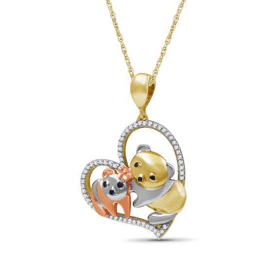 1/6 CT. T.w. Multi-Color Diamond Motherly Love Panda Heart Pendant in Sterling Silver and 14K Two-Tone Gold Plate