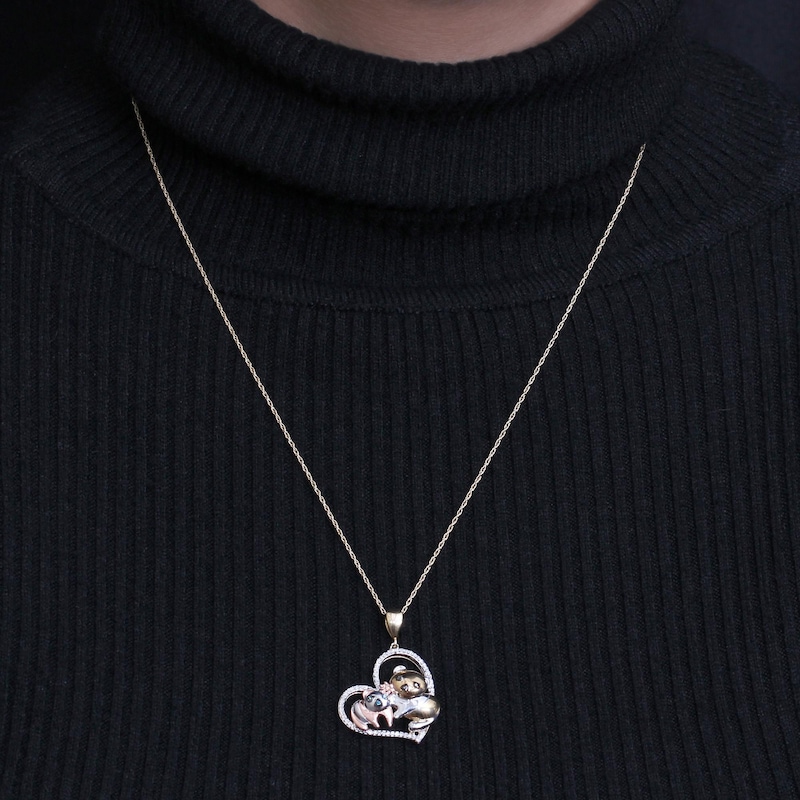 Main Image 3 of 1/6 CT. T.W. Multi-Color Diamond Motherly Love Panda Heart Pendant in Sterling Silver and 14K Two-Tone Gold Plate
