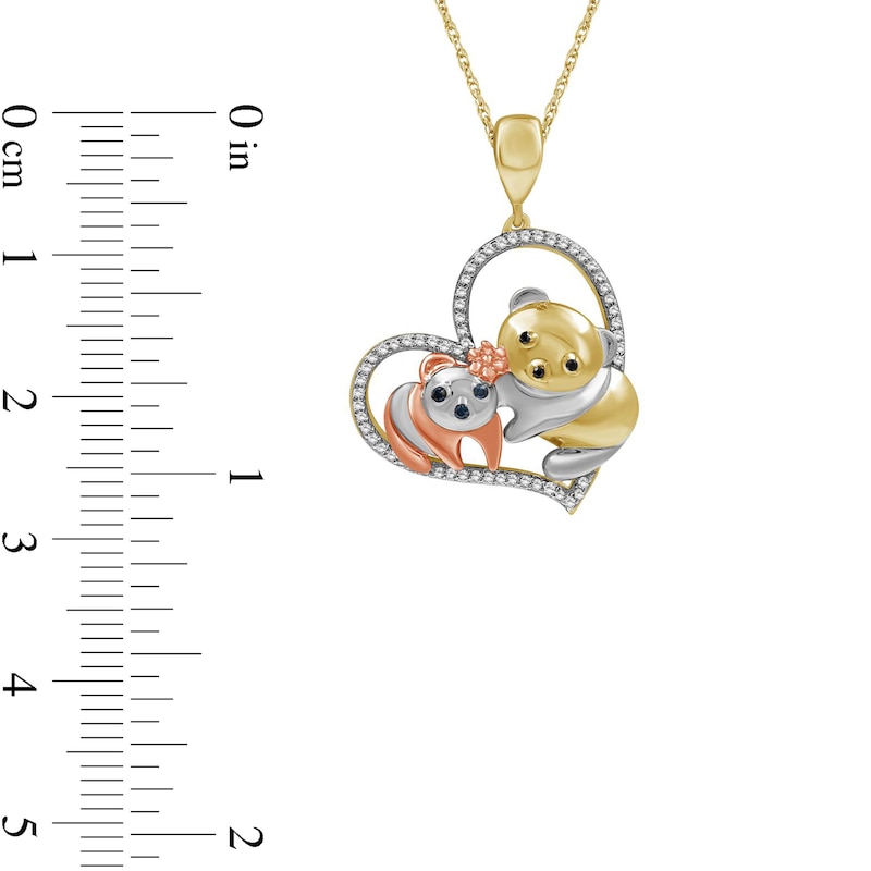 1/6 CT. T.W. Multi-Color Diamond Motherly Love Panda Heart Pendant in Sterling Silver and 14K Two-Tone Gold Plate