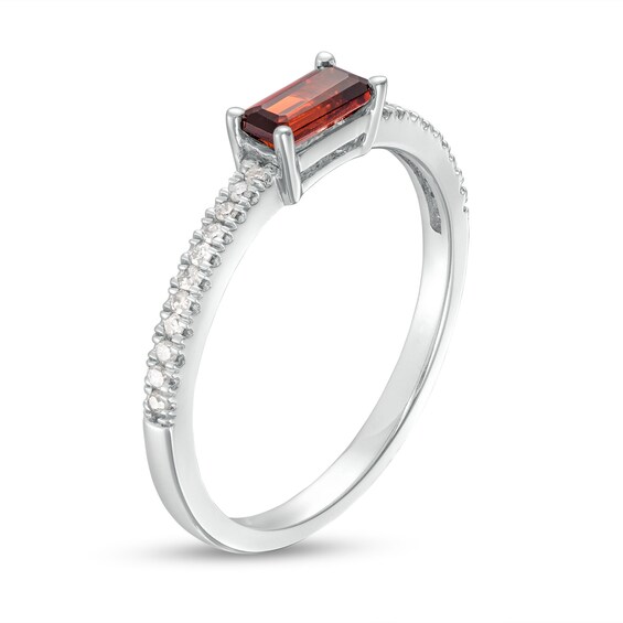 Sideways Baguette Garnet and 1/10 CT. T.w. Diamond PavÃ© Ring in 10K White Gold