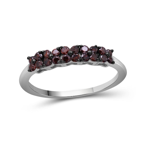 1/3 CT. T.w. Red Diamond Floral Quartet Five Stone Ring in Sterling Silver