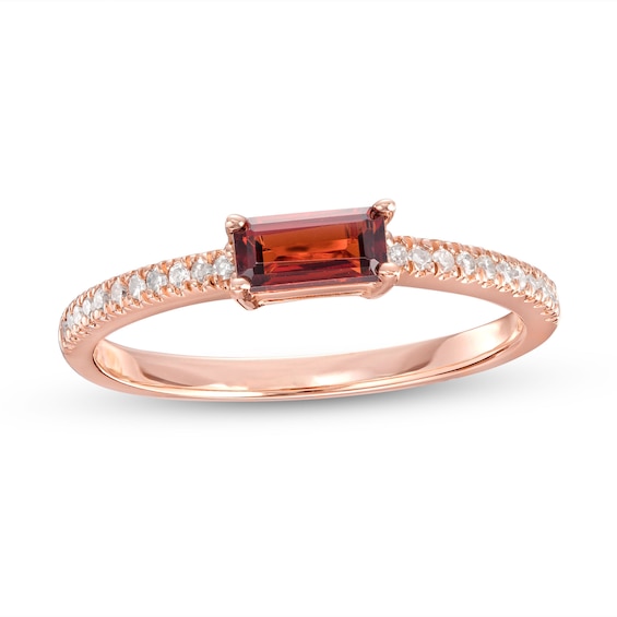 Sideways Baguette Garnet and 1/10 CT. T.w. Diamond PavÃ© Ring in 10K Rose Gold