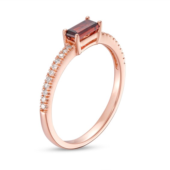 Sideways Baguette Garnet and 1/10 CT. T.w. Diamond PavÃ© Ring in 10K Rose Gold