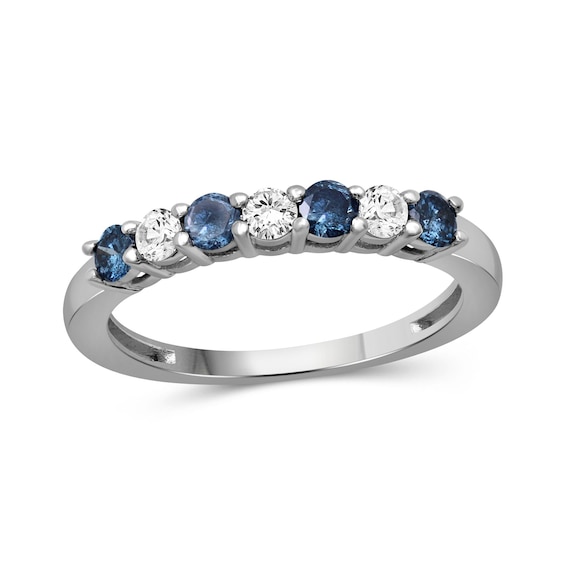 1/2 CT. T.w. Blue and White Diamond Alternating Anniversary Band in Sterling Silver