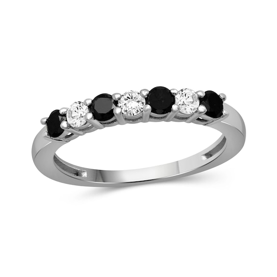 1/2 CT. T.w. Black and White Diamond Alternating Anniversary Band in Sterling Silver