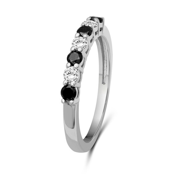 1/2 CT. T.w. Black and White Diamond Alternating Anniversary Band in Sterling Silver