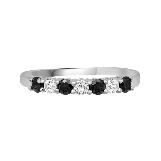1/2 CT. T.w. Black and White Diamond Alternating Anniversary Band in Sterling Silver