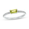 Thumbnail Image 0 of Sideways Baguette Peridot and 1/10 CT. T.W. Diamond Pavé Ring in 10K White Gold