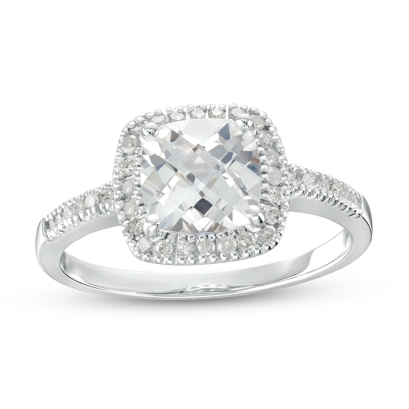 7.0mm Checkerboard Cushion-Cut White Lab-Created Sapphire and 1/5 CT. T ...