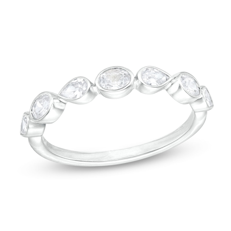 Main Image 1 of 1/2 CT. T.W. Certified Pear-Shaped and Oval Diamond Alternating Anniversary Band in 14K White Gold (I/SI2)