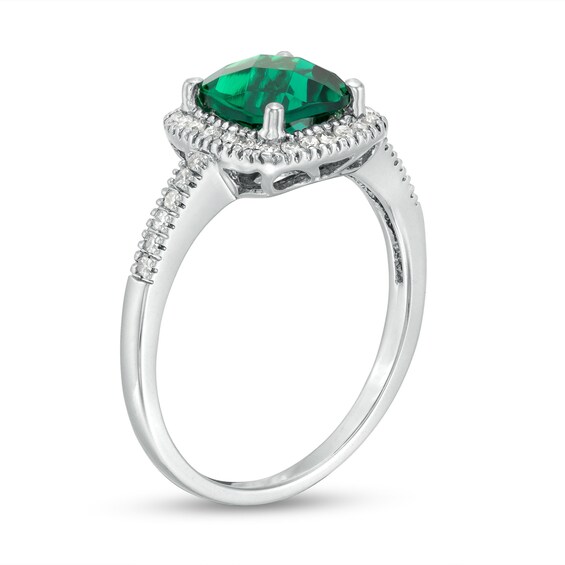 7.0mm Checkerboard Cushion-Shaped Lab-Created Emerald and 1/5 CT. T.w. Diamond Frame Ring in 10K White Gold