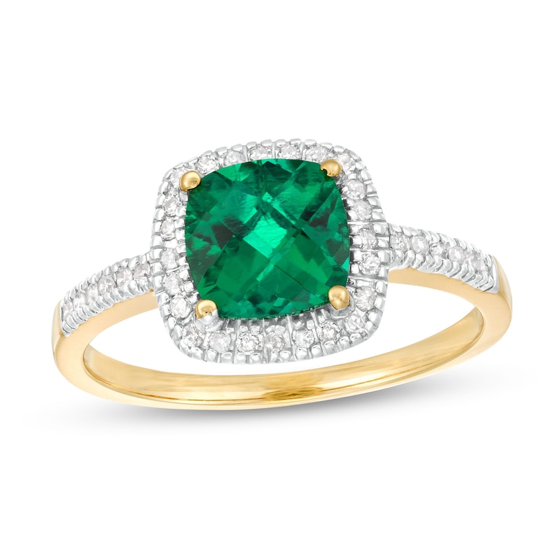 7.0mm Checkerboard Cushion-Cut Lab-Created Emerald and 1/5 CT. T.W ...