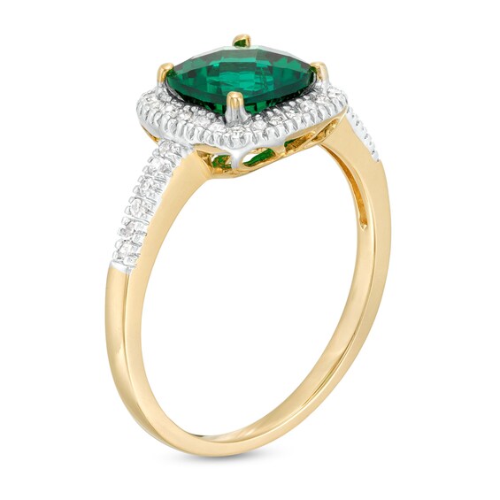 7.0mm Checkerboard Cushion-Shaped Lab-Created Emerald and 1/5 CT. T.w. Diamond Frame Ring in 10K Gold